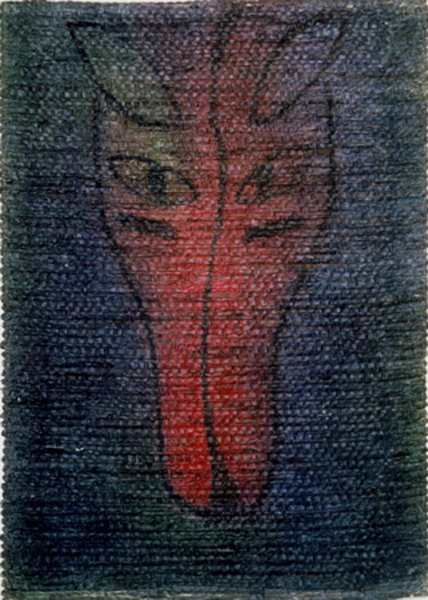 "Paper animal" 1993, hand woven newspaper and cotton, textile paint, size: 125cm x 85cm