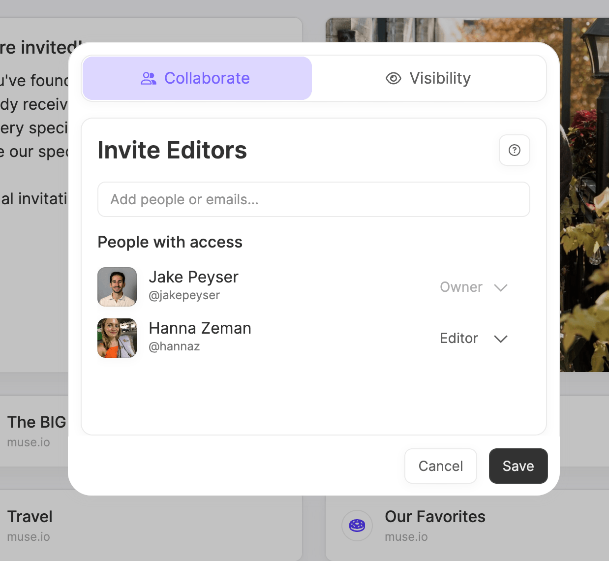 Creators can add collaborators to their site to help them review or even edit pages together