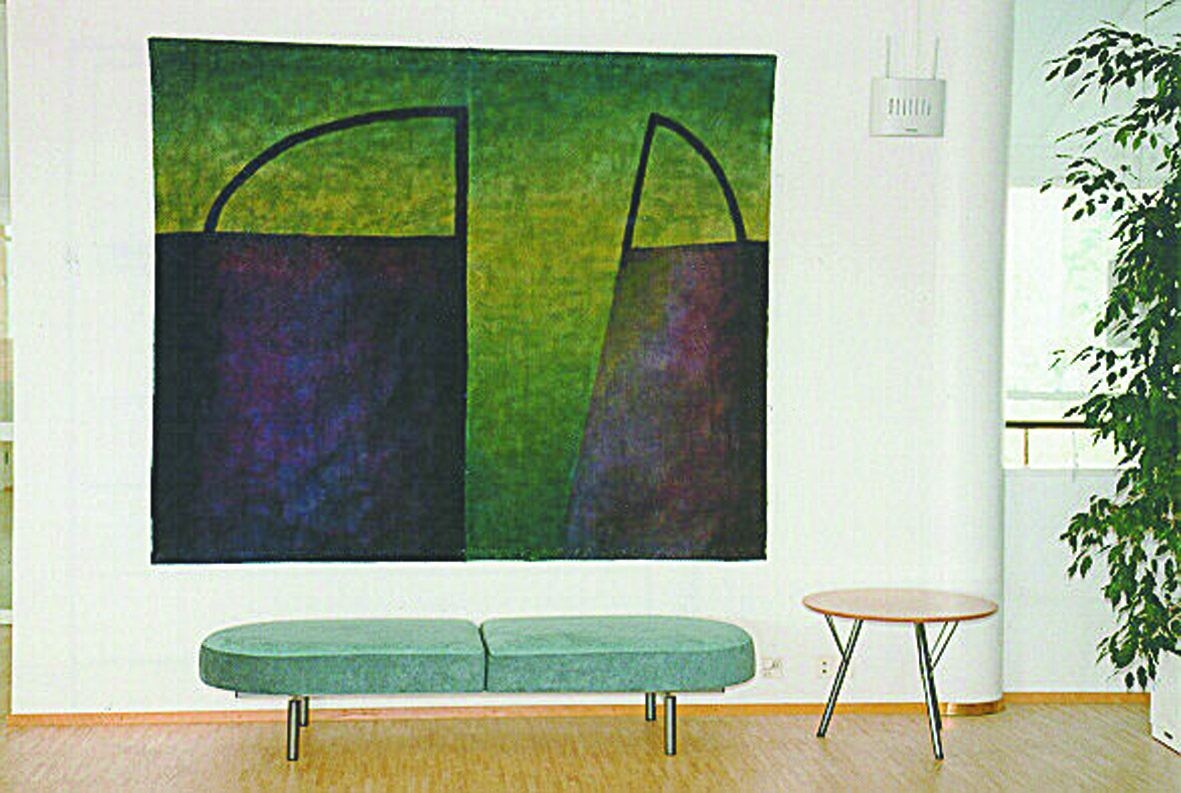 "Wait"
Art textile, Hand-woven linen and dye, Size: height 200 cm, width 230 cm Year: 1992, Place: Parainen City Hall, Finland