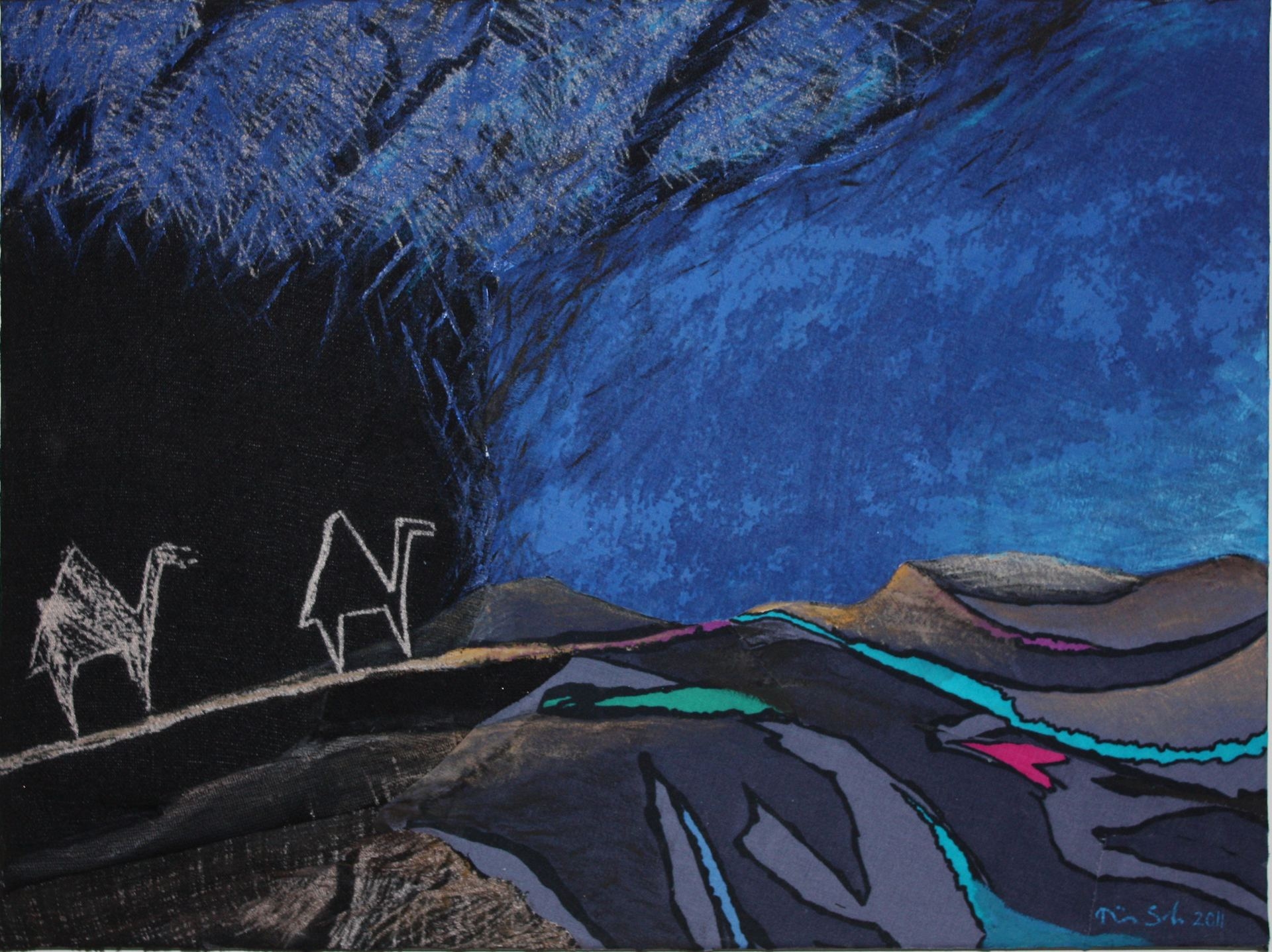 "Gleam" 2011
Painted textile collage, size 50cm x 40cm