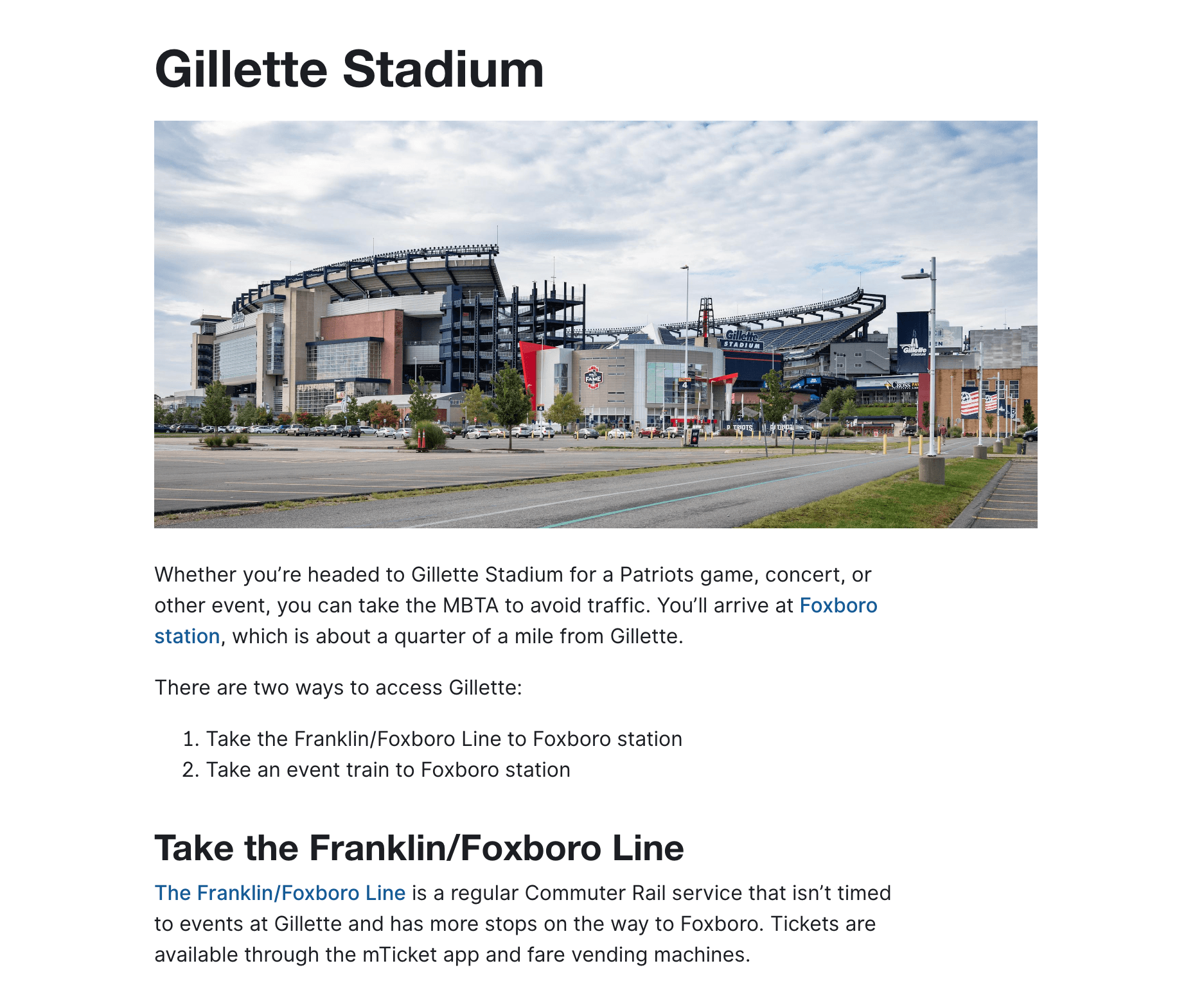 Gillette Stadium Page: Rewrite