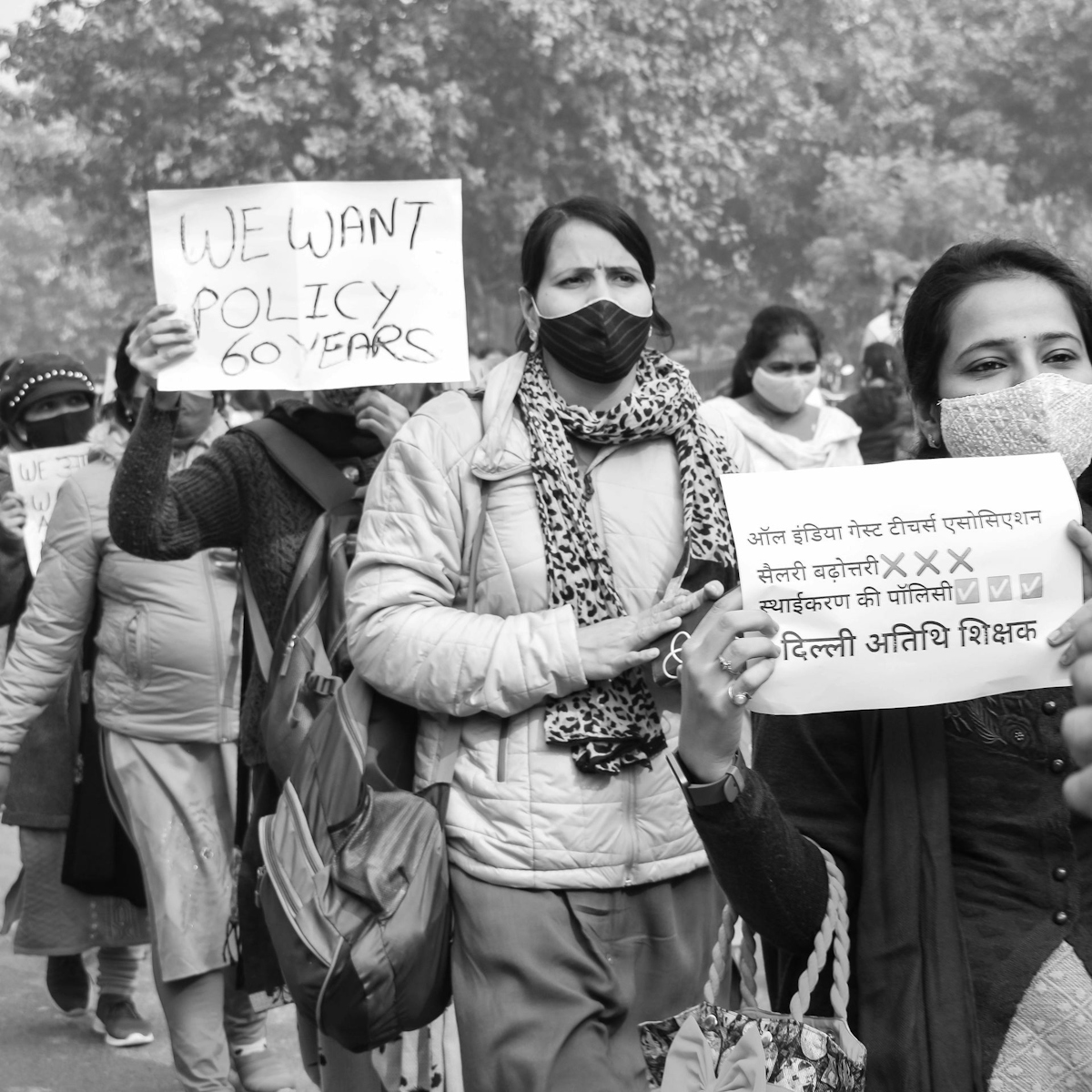 Monochrome Photo of Protesters