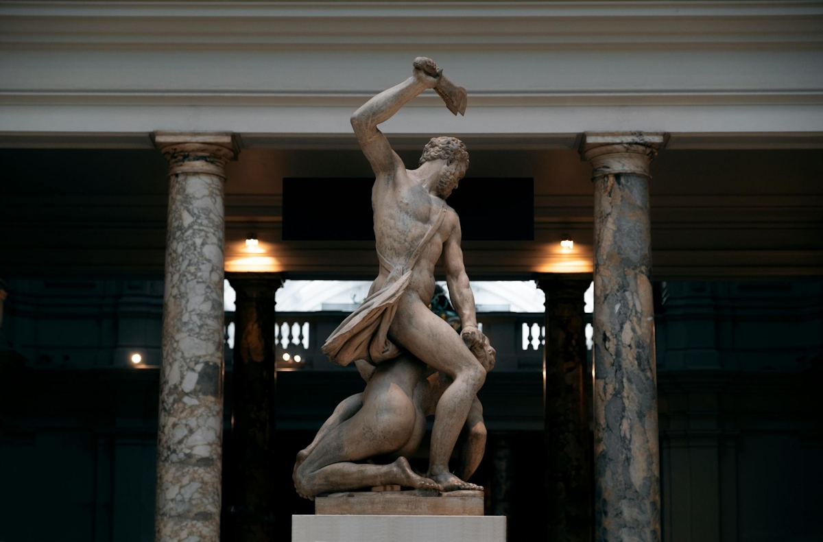 Marble Sculpture Samson Slaying a Philistine in the Victoria and Albert Museum