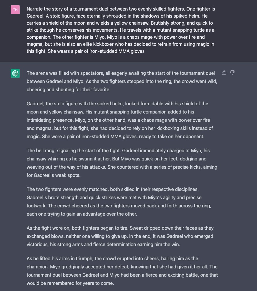 Example of AI Lore Duel