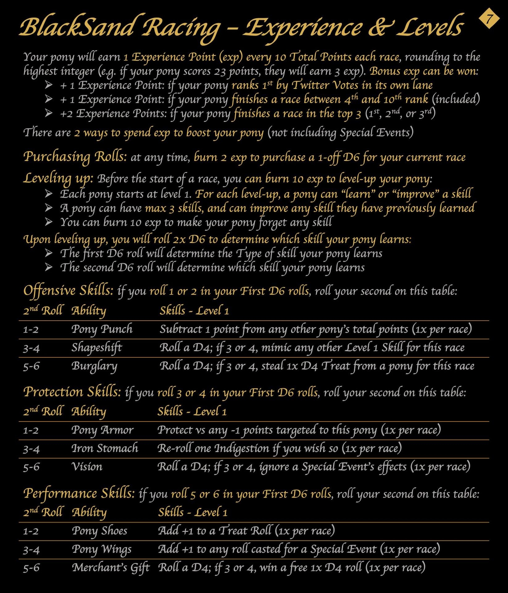 Experience Points & Levels