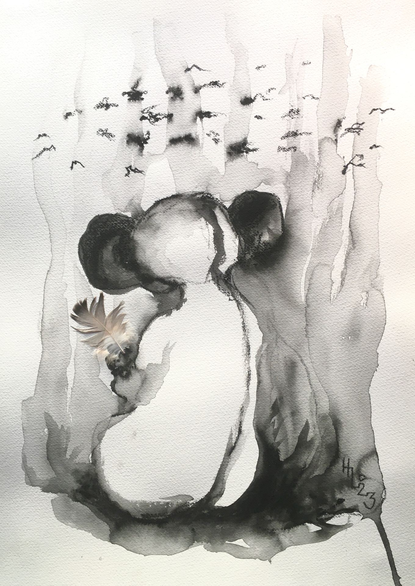 SLAVA, 2023, vahaliitu, höyhen,
40x30cm MYYTY