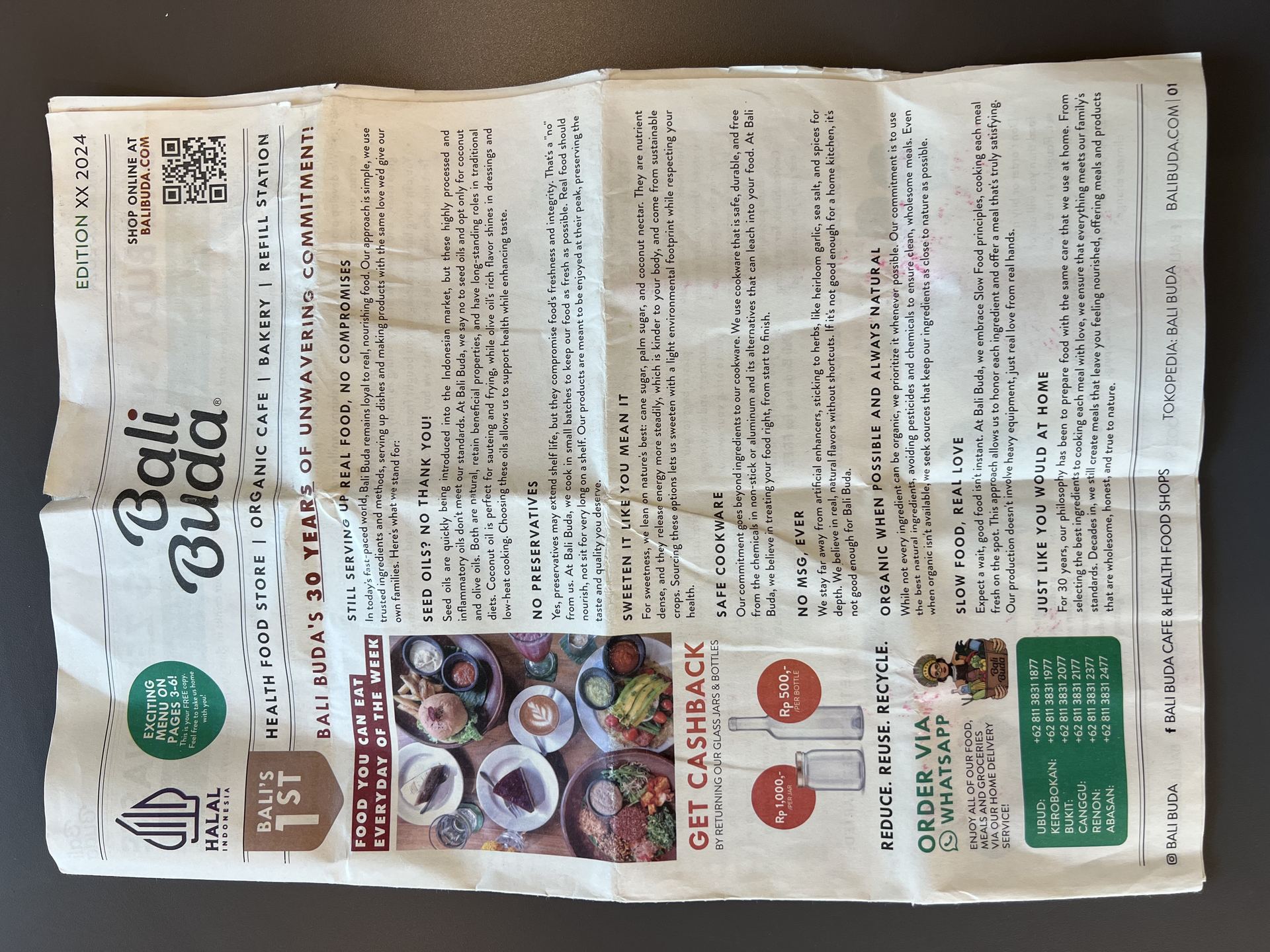 Bali Buda Newspaper/Menu Front Cover