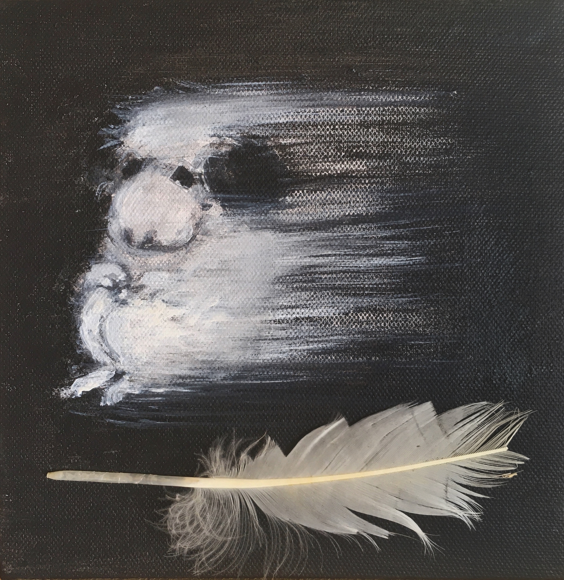 Ajan kulku / Passing Of Time, 2022, akryyli, sulka kankaalle, 20x20cm MYYTY