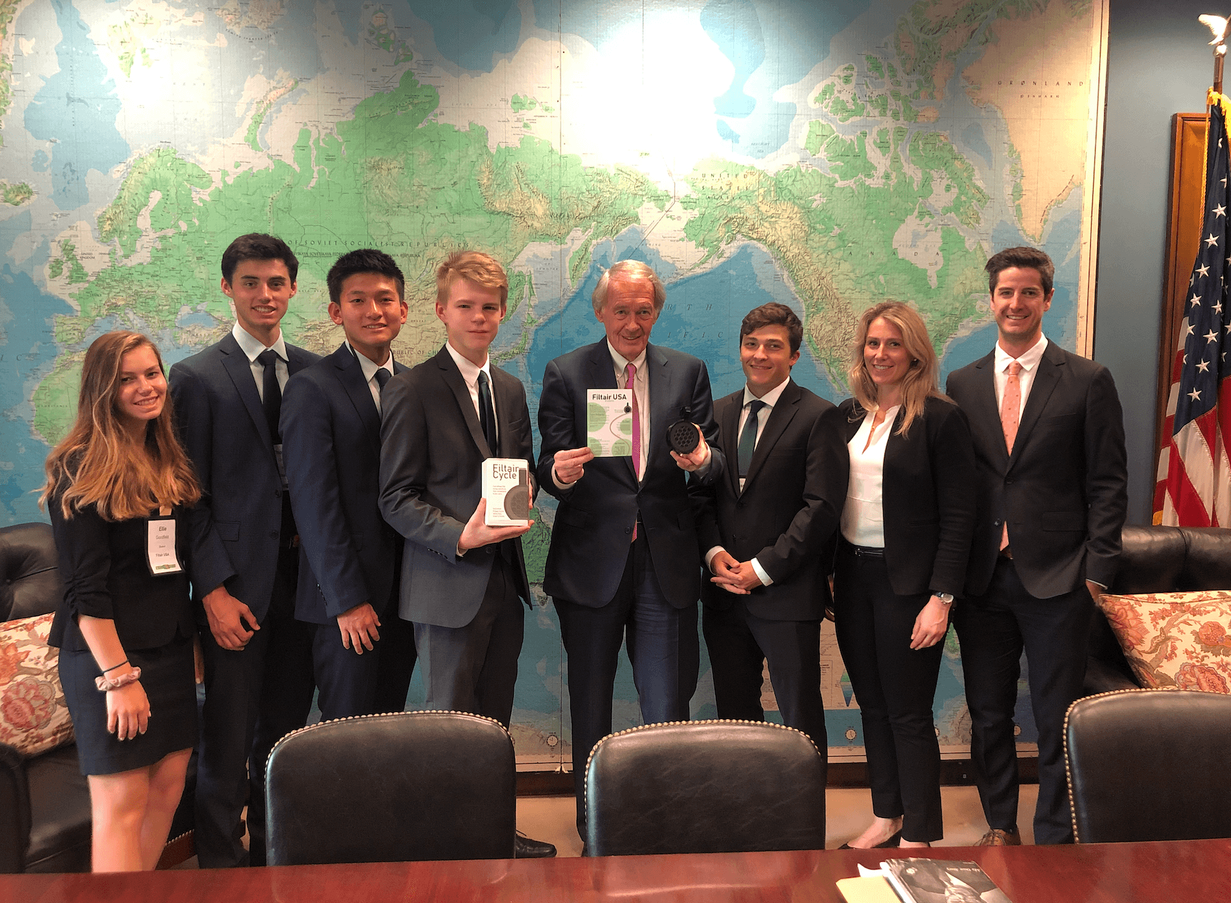 Senator Ed Markey (MA) with the Filtair team at the United States Capitol