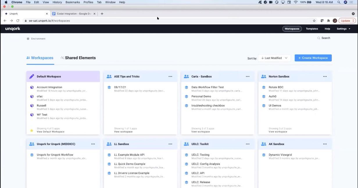 Workspaces provides a birds-eye view of your teams, their applications and components. Elements can be shared across applications with fine-grained permissions