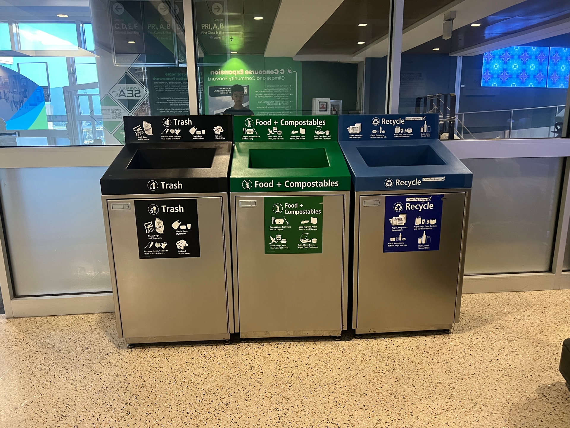 Seattle-Tacoma International Airport Domestic Departures Waste Bins