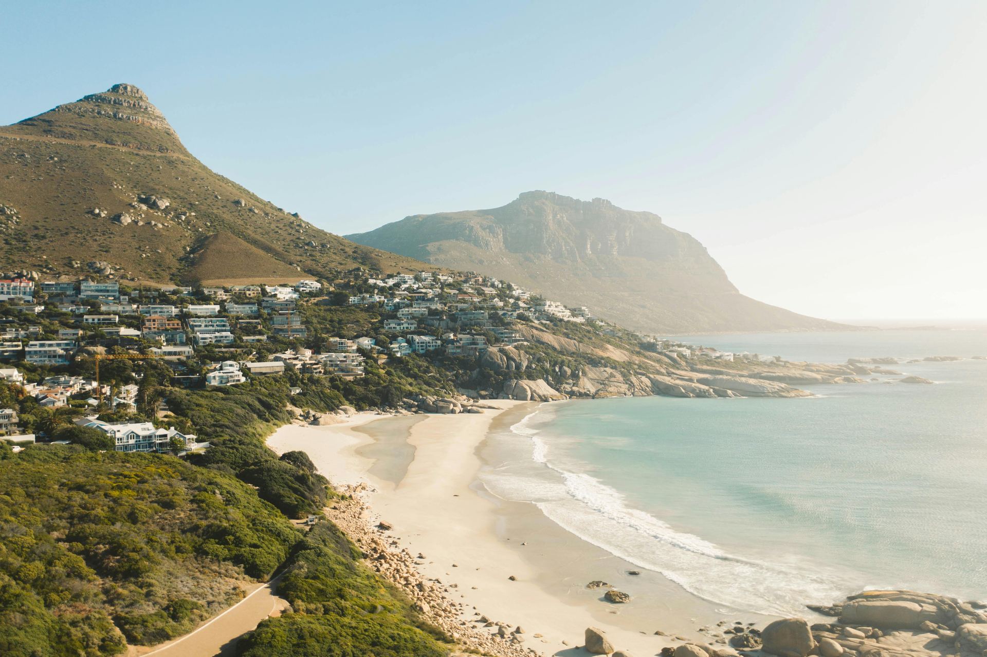 A stunning aerial view of Cape Town's coastline and mountains, perfect for travel and nature enthusiasts.