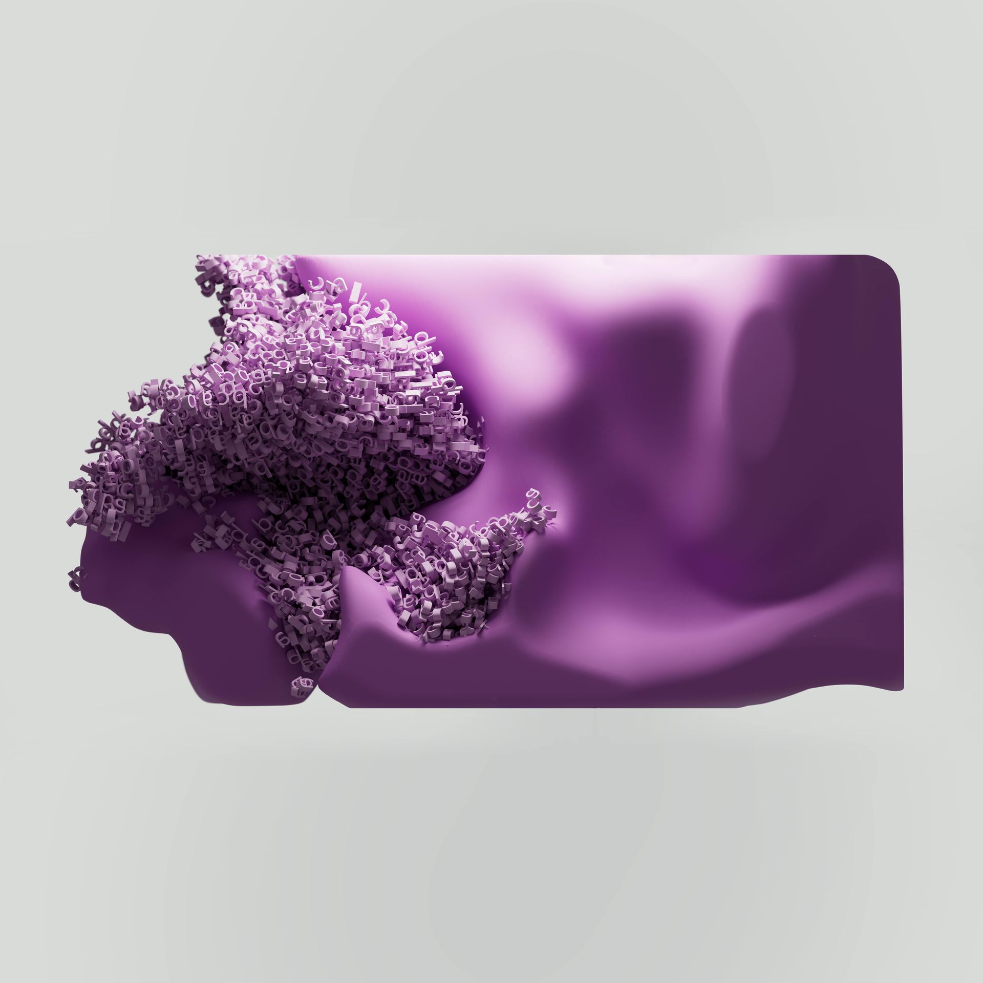 Vibrant abstract 3D render showcasing AI generated purple digital art with dynamic textures.